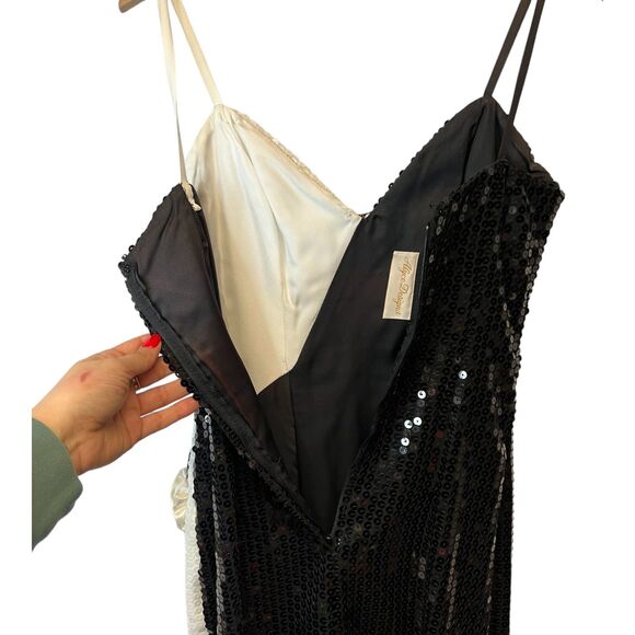 Vintage 80s Alyce Design Prom Sequin Cocktail Dress Black White Cruella de Vil 8 - Picture 11 of 16